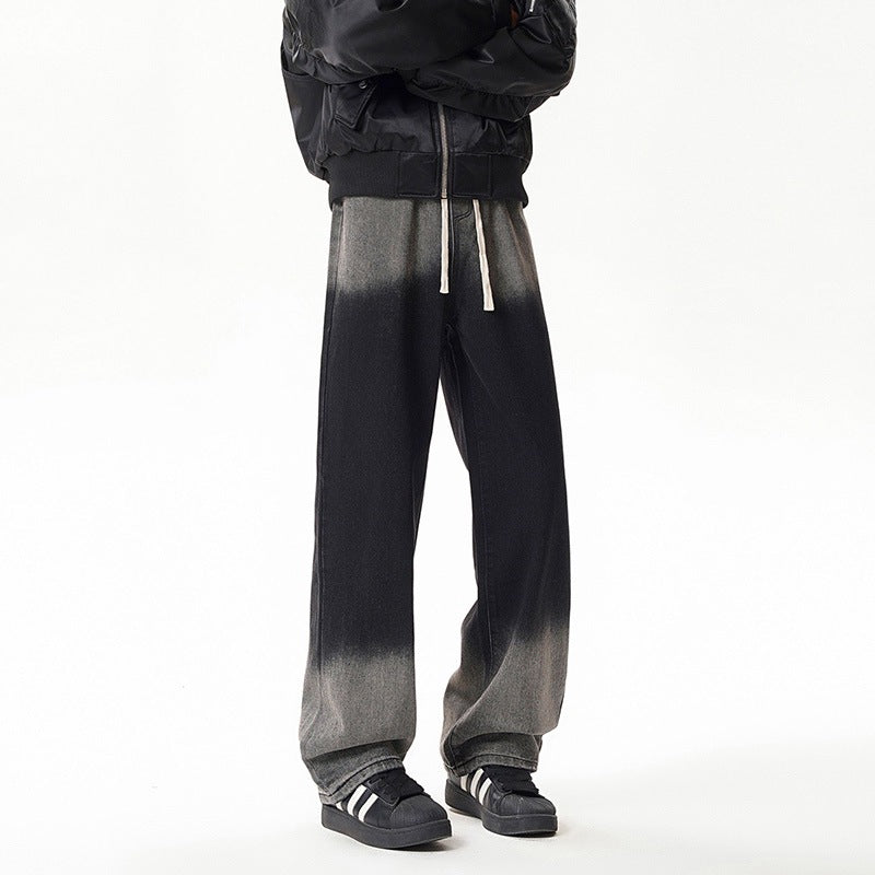 Gradient Drawstring Wide-Leg Jeans for Men