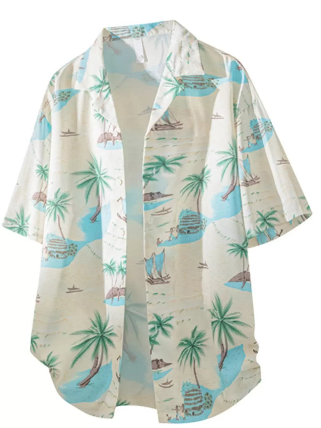 Men’s streetwear short sleeve Hawaiian shirt with island and palm tree print