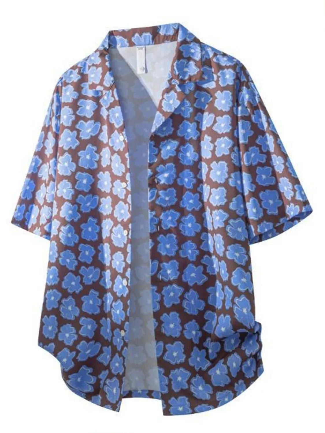 Men’s oversized short sleeve shirt with blue floral pattern, streetwear style