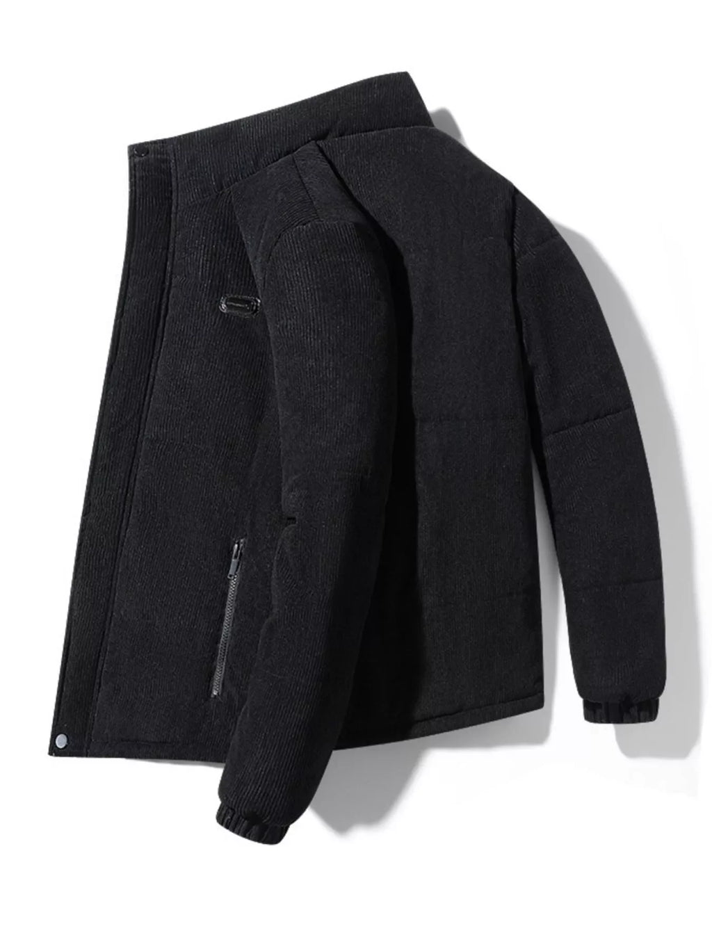 black men's plus size streetwear jacket with zipper pockets and ribbed cuffs