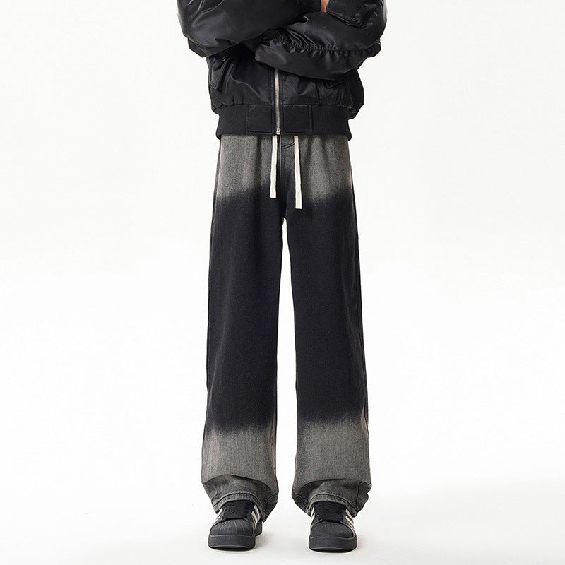 Gradient Drawstring Wide-Leg Jeans for Men