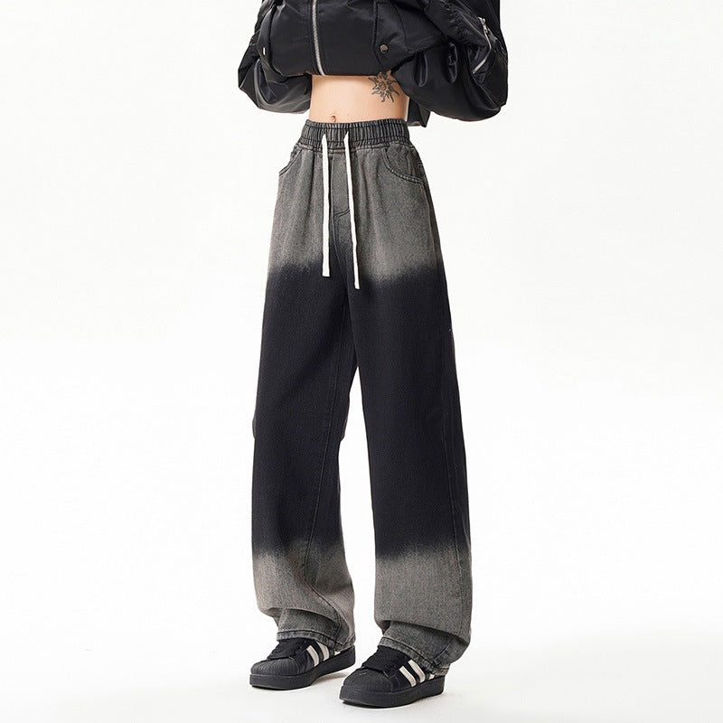 Gradient Drawstring Wide-Leg Jeans for Men