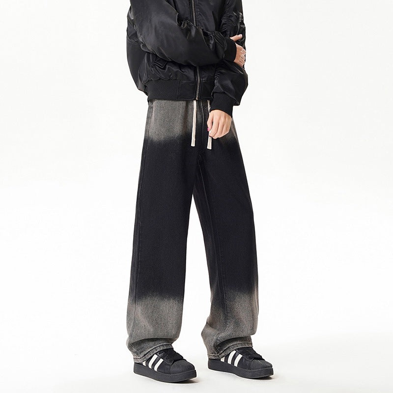 Gradient Drawstring Wide-Leg Jeans for Men