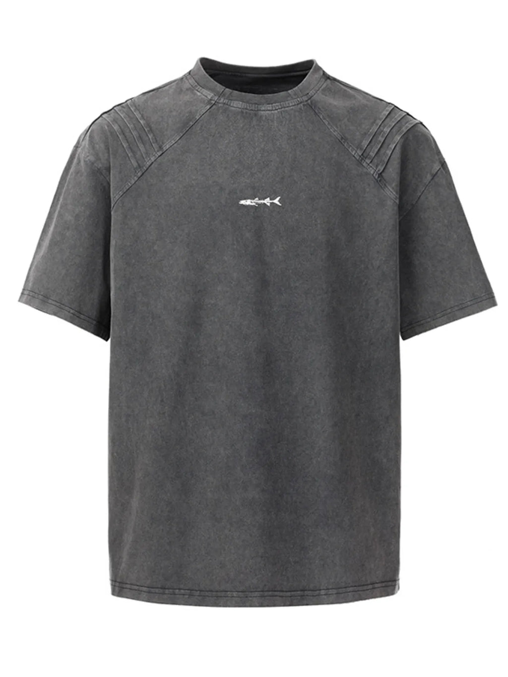 black washed oversized streetwear t-shirt with small fish graphic for men