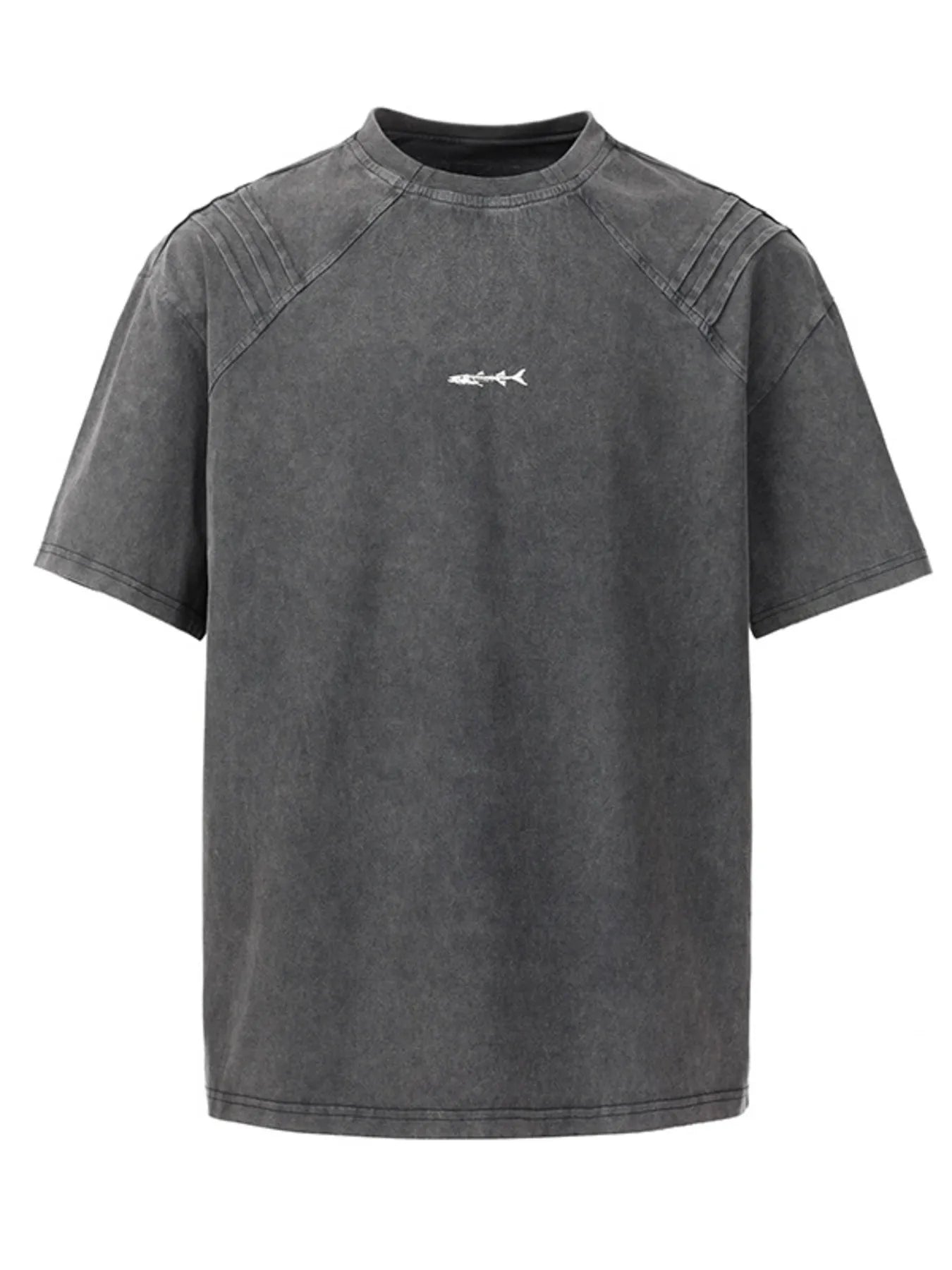 black washed oversized streetwear t-shirt with small fish graphic for men