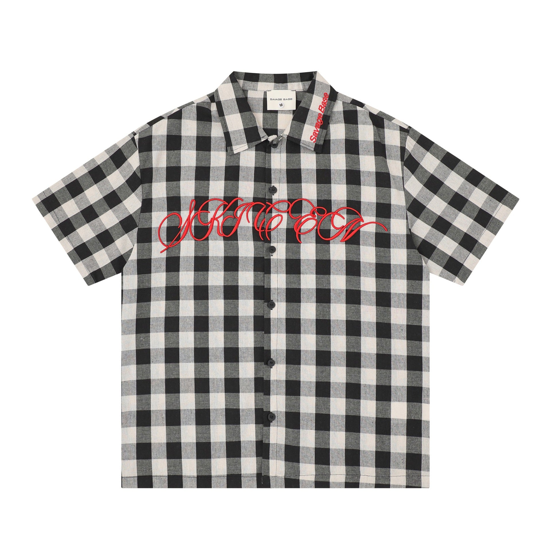 Chemise À Manches Courtes Carreaux Avec Broderie Lettres