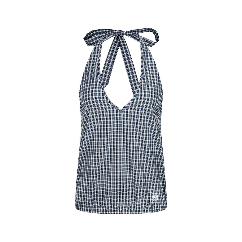 Checkered Slim Fit Sleeveless Casual Short Sleeve Bow Decorated T-Shirt